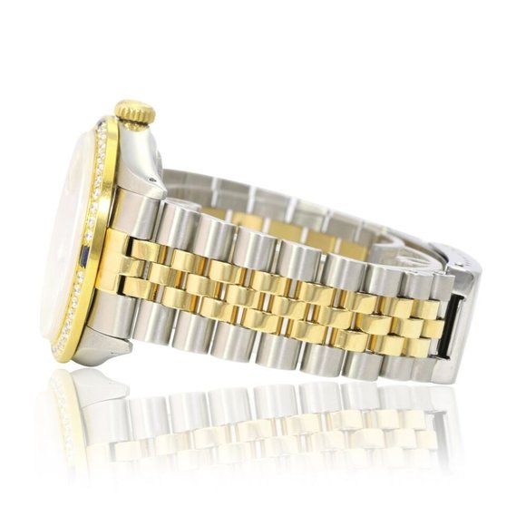 ROLEX DATEJUST CHAMPAGNE INDEX-ROMAN DIAL DIAMOND-SAPPHIRE JUBILEE TWOTONE 16233 - Picture 3 of 7